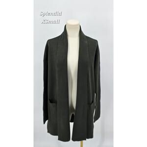 Splendid Olive Green Open Front Cardigan XS Draped Collar Thick Knit Minimalist